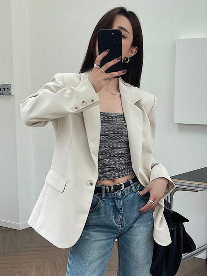 Pimlico Oversized Single Button Notch Lapel Blazer - Apricot