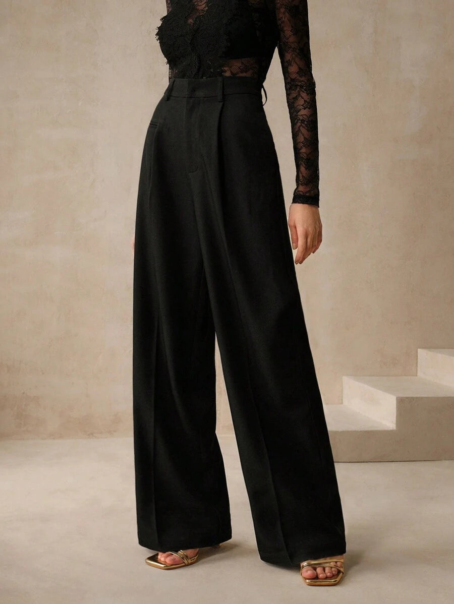 Women's Belted Straight Leg Suit Trousers, Stretch Dress Pants for Work Office - Bronze