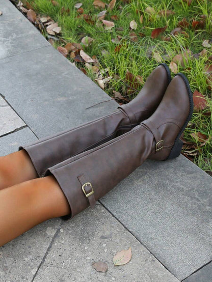 Women's Fashionable & Comfortable Chunky Heel High Knee Riding Boots With Inner Side Zipper, Pointed Toe Matching GO WITH Jeans Jeans Mensa