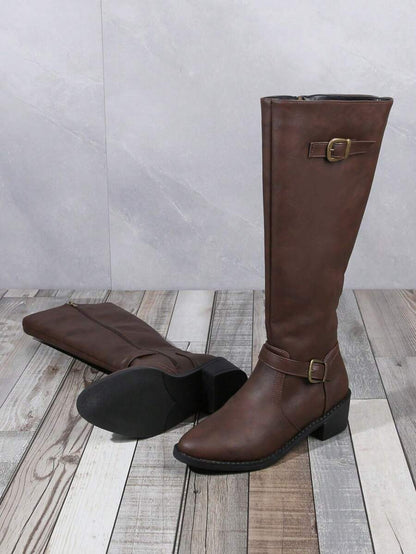 Women's Fashionable & Comfortable Chunky Heel High Knee Riding Boots With Inner Side Zipper, Pointed Toe Matching GO WITH Jeans Jeans Mensa