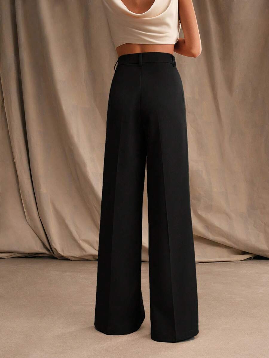 Tatiana Pleated High Waist Wide Leg Trousers with Pockets - Khaki