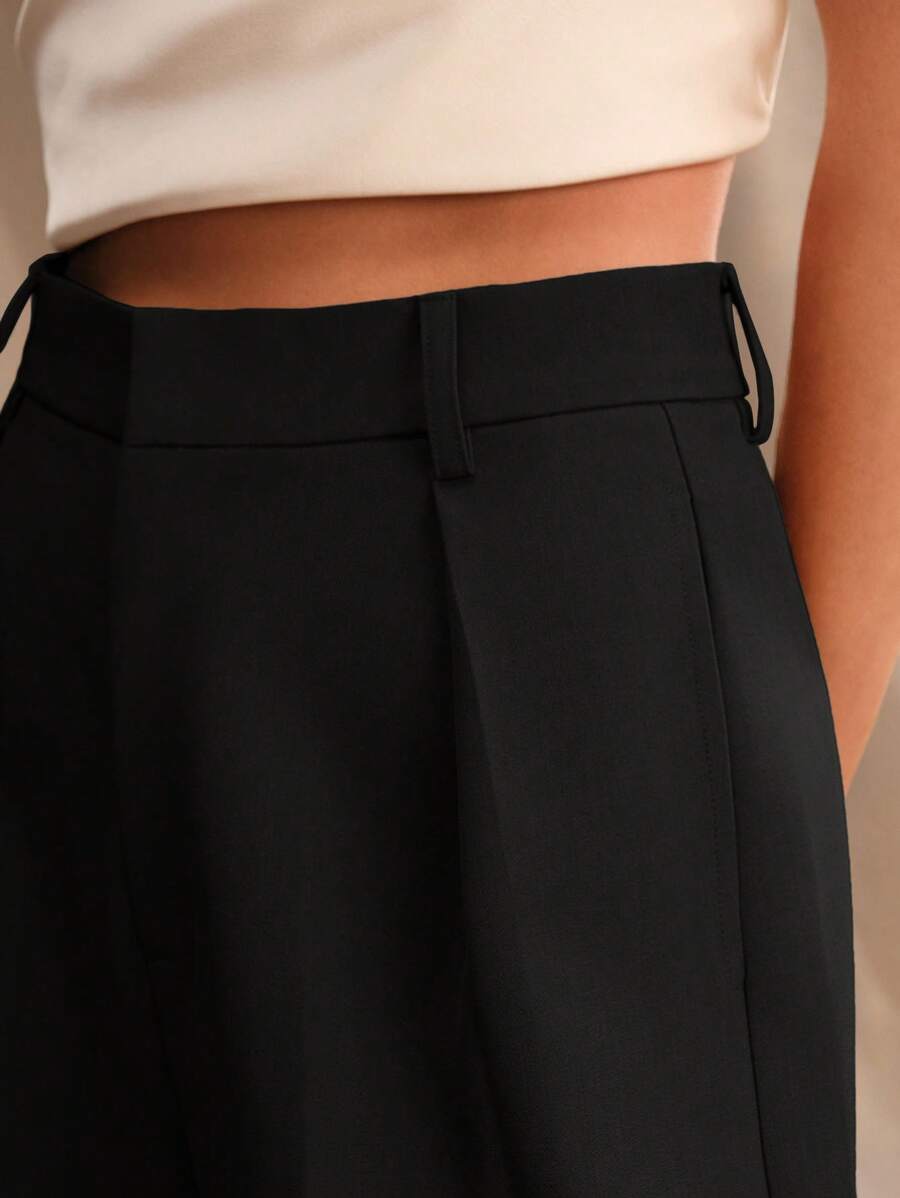 Tatiana Pleated High Waist Wide Leg Trousers with Pockets - Orange