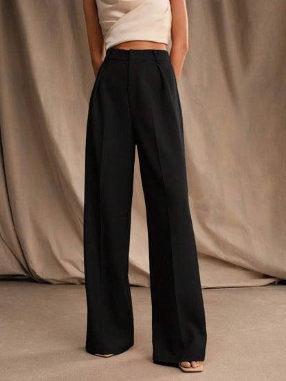 Tatiana Pleated High Waist Wide Leg Trousers with Pockets - Purple