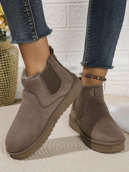 Solid Color Snow Boots For Women, Plush Lining Chelsea One-Piece Short Tube Slip-On Fashion Winter Winter Shoes Ankle Boots Mensa