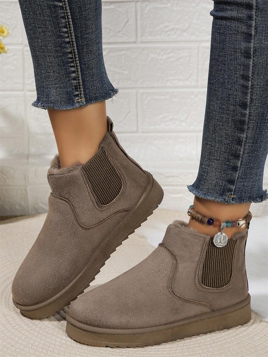Solid Color Snow Boots For Women, Plush Lining Chelsea One-Piece Short Tube Slip-On Fashion Winter Winter Shoes Ankle Boots Mensa