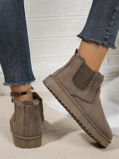 Solid Color Snow Boots For Women, Plush Lining Chelsea One-Piece Short Tube Slip-On Fashion Winter Winter Shoes Ankle Boots Mensa