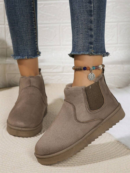 Solid Color Snow Boots For Women, Plush Lining Chelsea One-Piece Short Tube Slip-On Fashion Winter Winter Shoes Ankle Boots Mensa