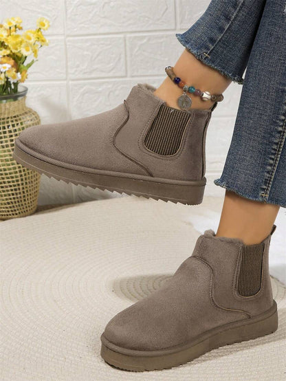 Solid Color Snow Boots For Women, Plush Lining Chelsea One-Piece Short Tube Slip-On Fashion Winter Winter Shoes Ankle Boots Mensa