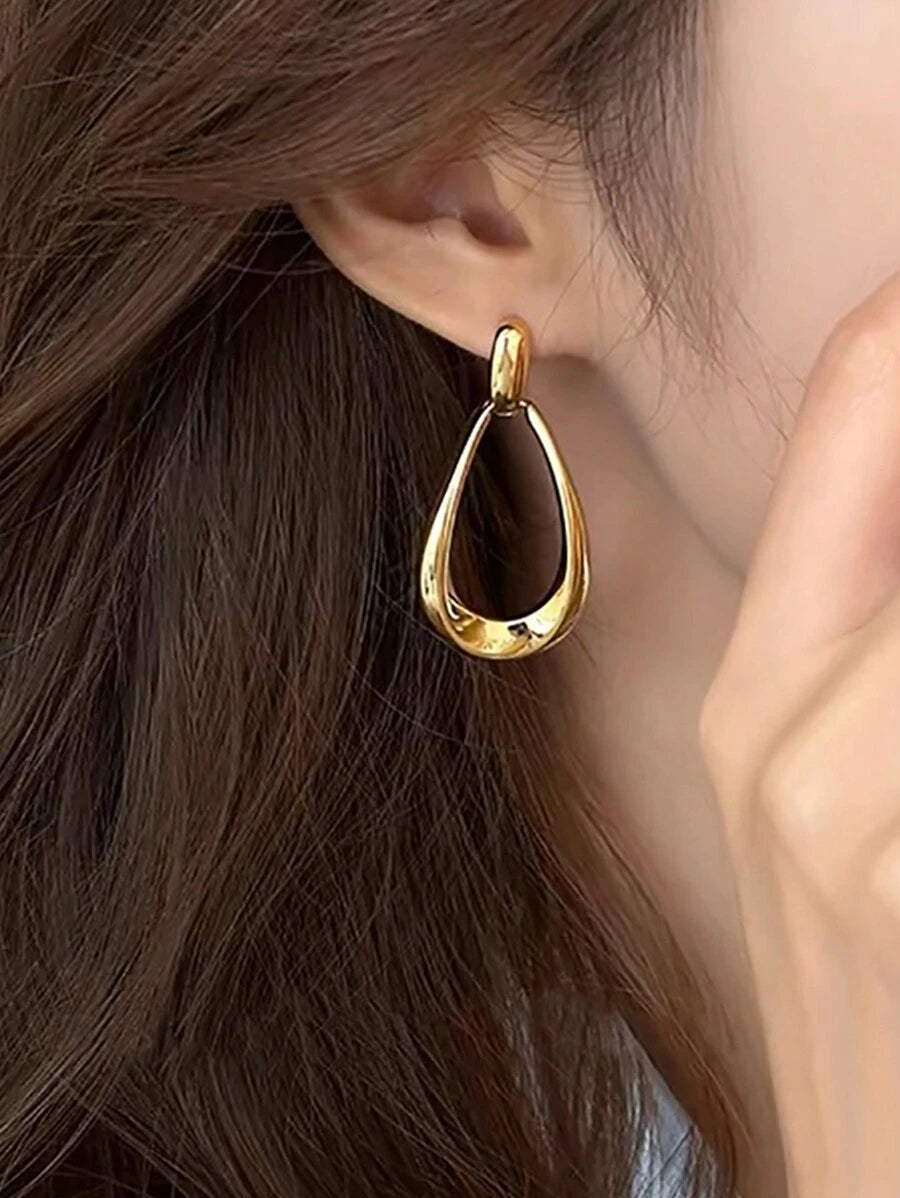 Women's Teardrop Drop Earrings Gold, Geometric Open Statement Earrings 1.7 Inch for Everyday and Vacation