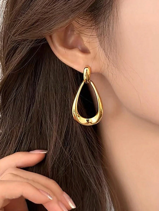 Women's Teardrop Drop Earrings Gold, Geometric Open Statement Earrings 1.7 Inch for Everyday and Vacation - Yellow Gold