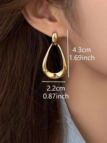 Women's Teardrop Drop Earrings Gold, Geometric Open Statement Earrings 1.7 Inch for Everyday and Vacation