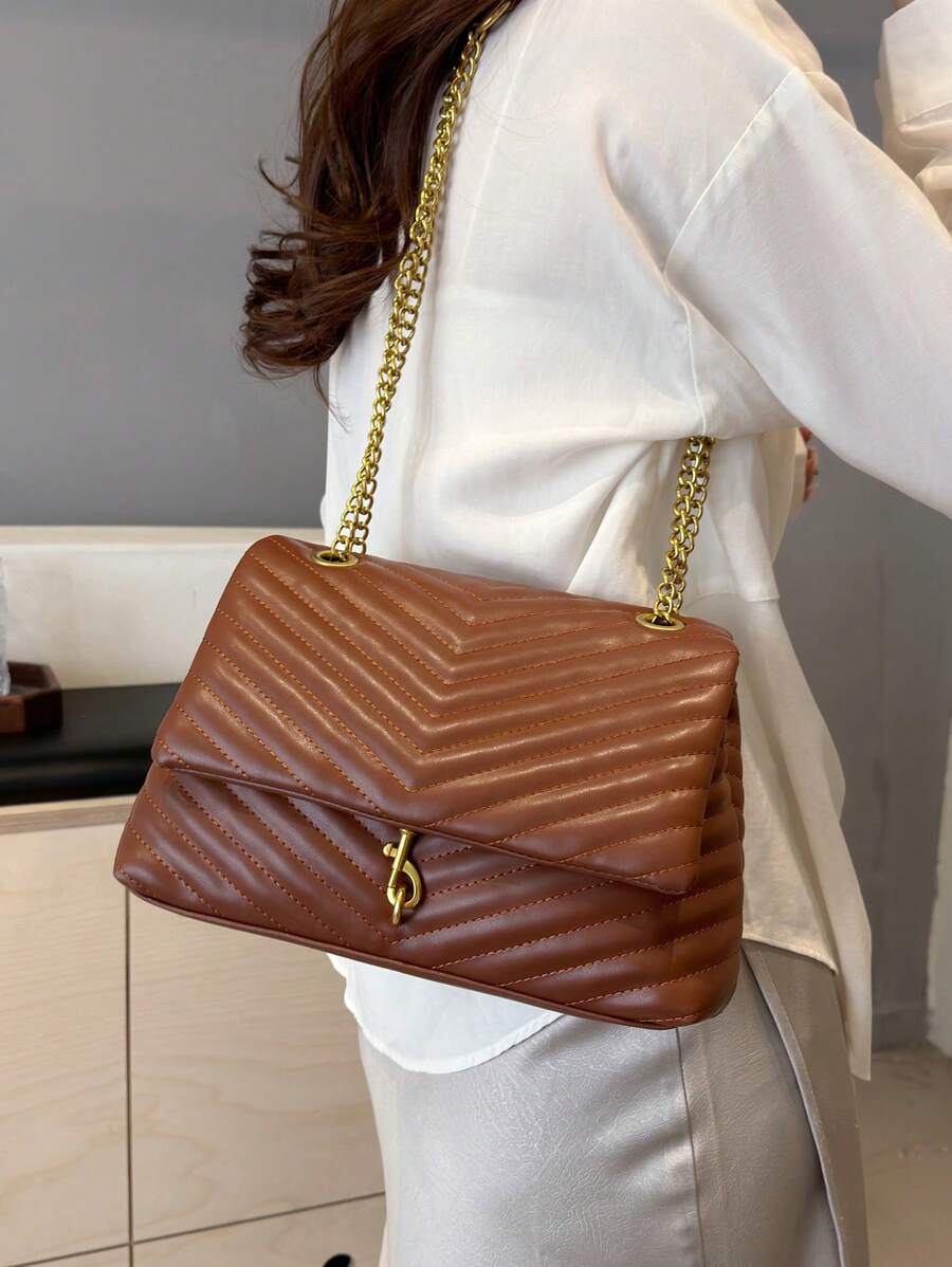 Annecy Chevron Quilted Chain Strap Crossbody Bag