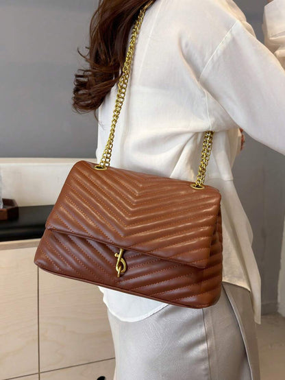 Annecy Chevron Quilted Chain Strap Crossbody Bag