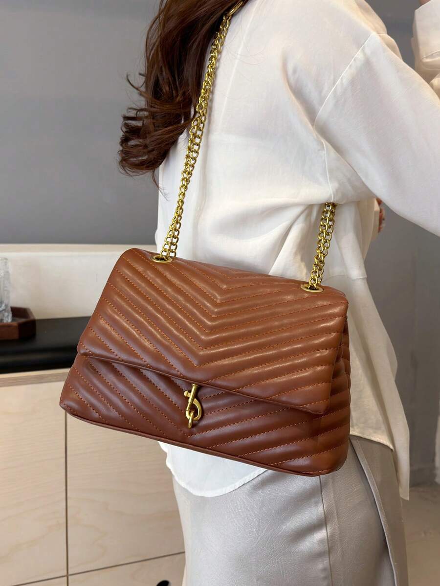 Annecy Chevron Quilted Chain Strap Crossbody Bag
