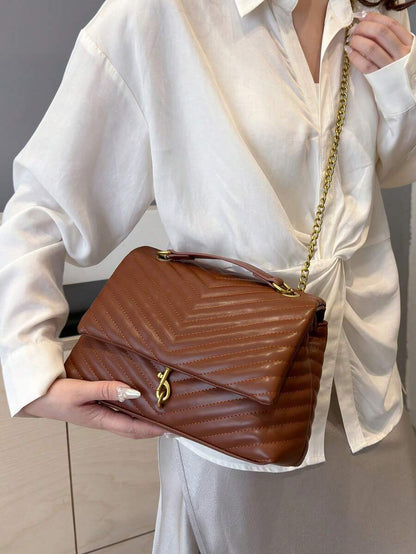Annecy Chevron Quilted Chain Strap Crossbody Bag