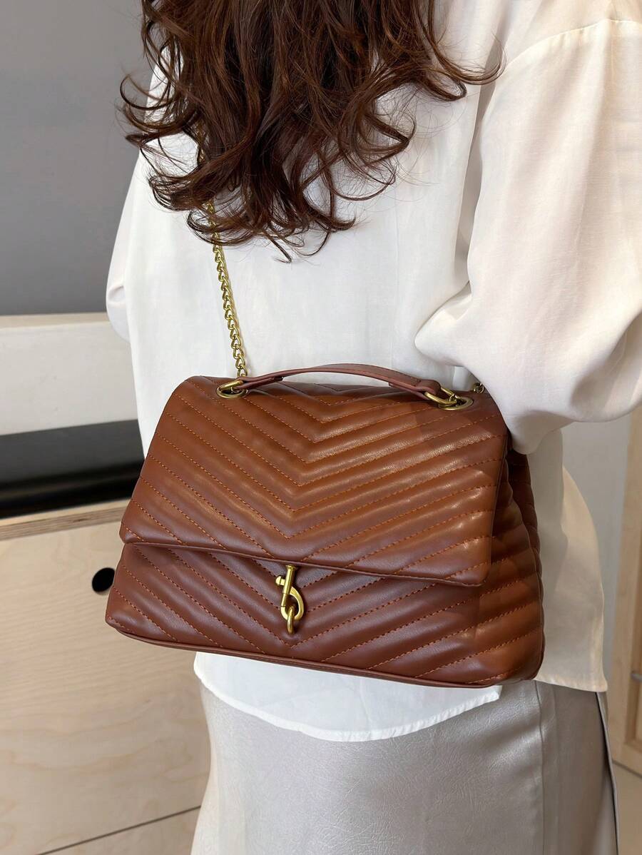 Annecy Chevron Quilted Chain Strap Crossbody Bag