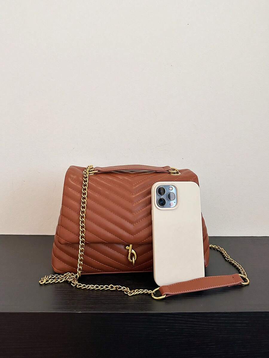 Annecy Chevron Quilted Chain Strap Crossbody Bag