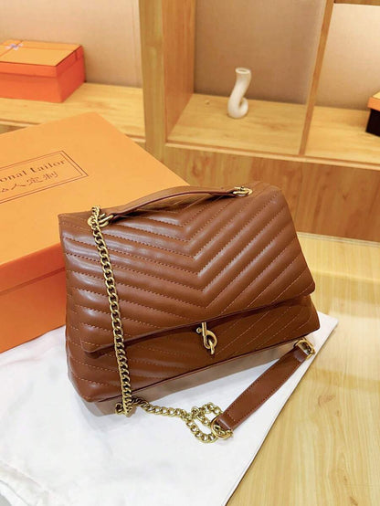 Annecy Chevron Quilted Chain Strap Crossbody Bag