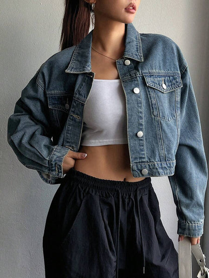 Helena Drop Shoulder Crop Denim Jacket - Light Wash