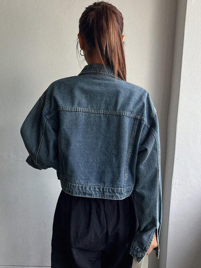 Helena Drop Shoulder Crop Denim Jacket - Dark Wash