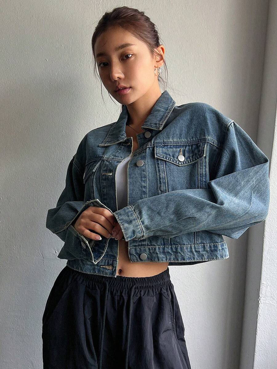 Helena Drop Shoulder Crop Denim Jacket - Light Wash