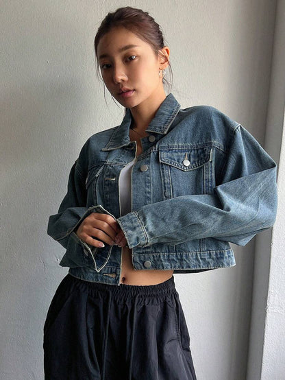 Helena Drop Shoulder Crop Denim Jacket - Light Wash