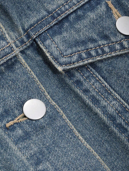 Helena Drop Shoulder Crop Denim Jacket - Beige