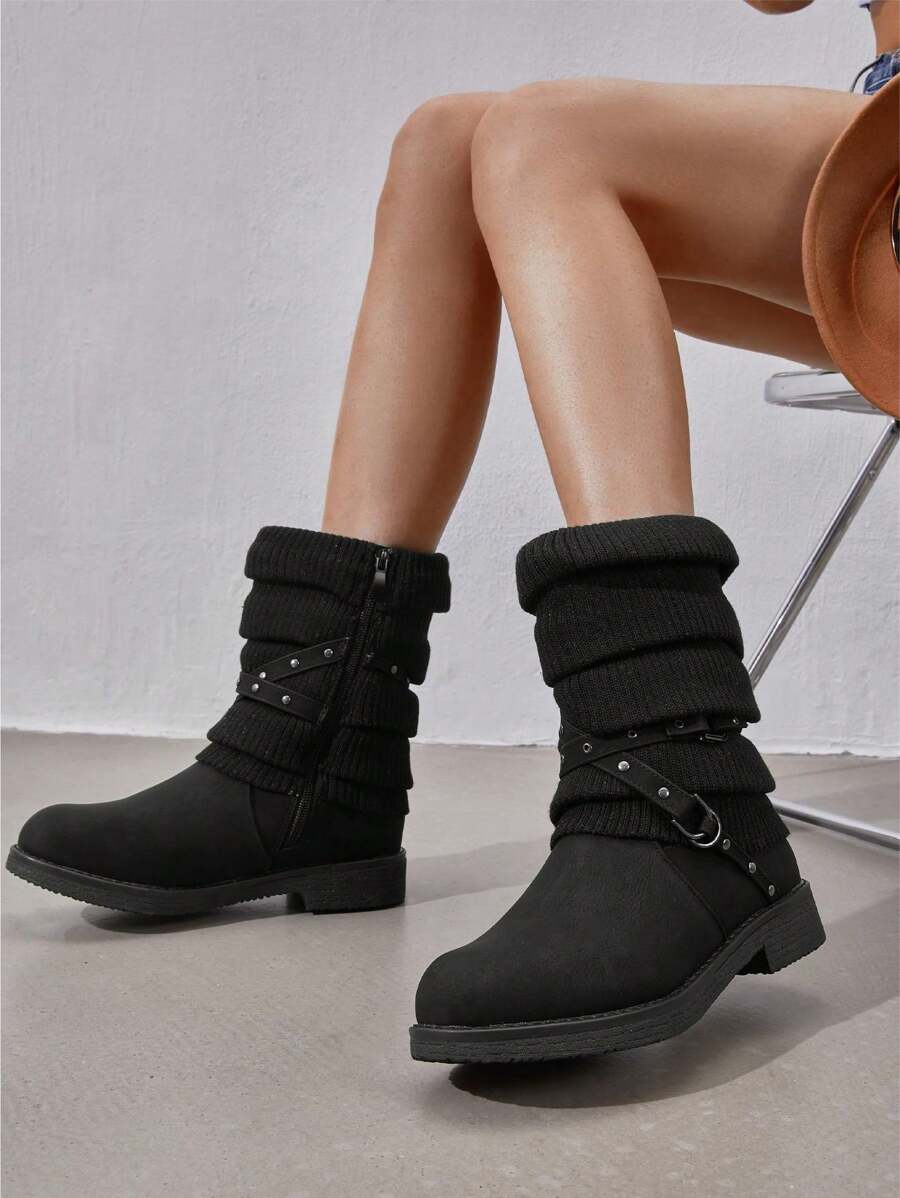 Women's Black Comfortable And Warm Fashion Casual Mid Calf  Faux Furry Outdoor Indoor Commuter Christmas Winter Snow Boots Mensa