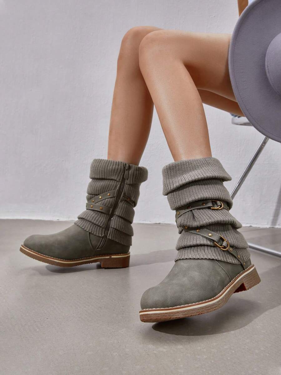 Women's Black Comfortable And Warm Fashion Casual Mid Calf  Faux Furry Outdoor Indoor Commuter Christmas Winter Snow Boots Mensa