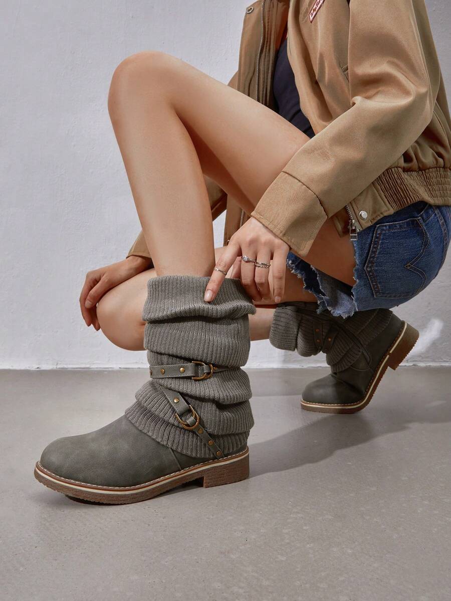 Women's Black Comfortable And Warm Fashion Casual Mid Calf  Faux Furry Outdoor Indoor Commuter Christmas Winter Snow Boots Mensa