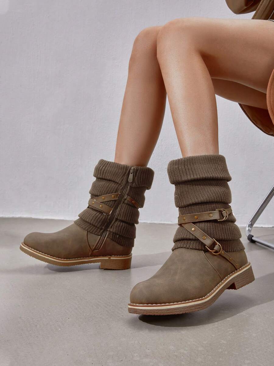 Women's Black Comfortable And Warm Fashion Casual Mid Calf  Faux Furry Outdoor Indoor Commuter Christmas Winter Snow Boots Mensa