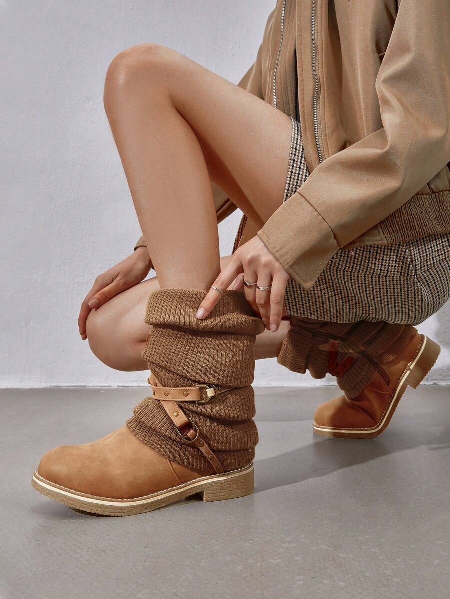 Women's Black Comfortable And Warm Fashion Casual Mid Calf  Faux Furry Outdoor Indoor Commuter Christmas Winter Snow Boots Mensa