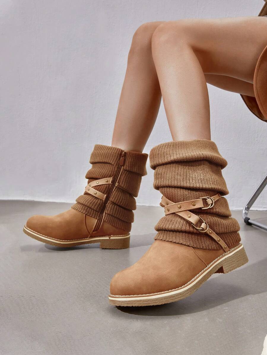 Women's Black Comfortable And Warm Fashion Casual Mid Calf  Faux Furry Outdoor Indoor Commuter Christmas Winter Snow Boots Mensa