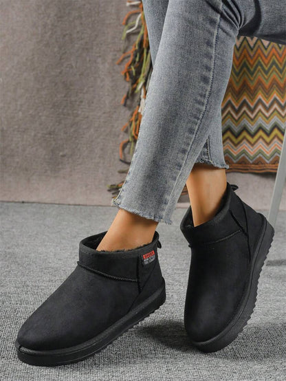 Solid Color Snow Boots For Women, Plush Lining Chelsea One-Piece Short Tube Slip-On Fashion Winter Winter Shoes Ankle Boots Mensa