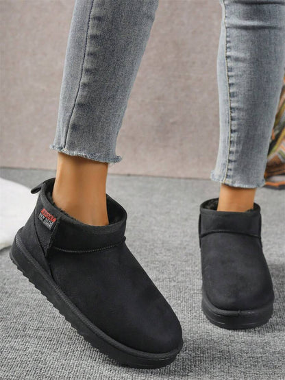Solid Color Snow Boots For Women, Plush Lining Chelsea One-Piece Short Tube Slip-On Fashion Winter Winter Shoes Ankle Boots Mensa