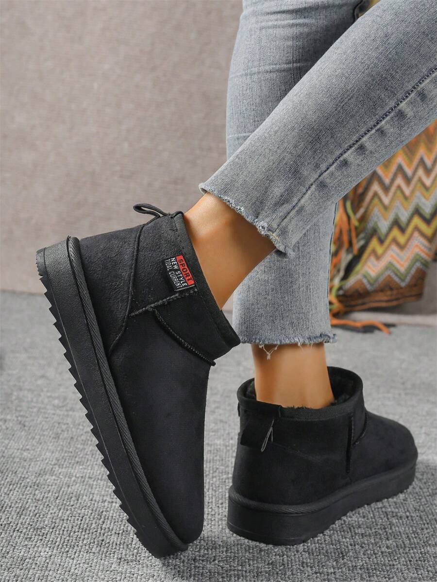 Solid Color Snow Boots For Women, Plush Lining Chelsea One-Piece Short Tube Slip-On Fashion Winter Winter Shoes Ankle Boots Mensa