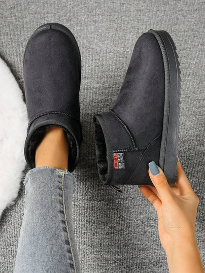 Solid Color Snow Boots For Women, Plush Lining Chelsea One-Piece Short Tube Slip-On Fashion Winter Winter Shoes Ankle Boots Mensa