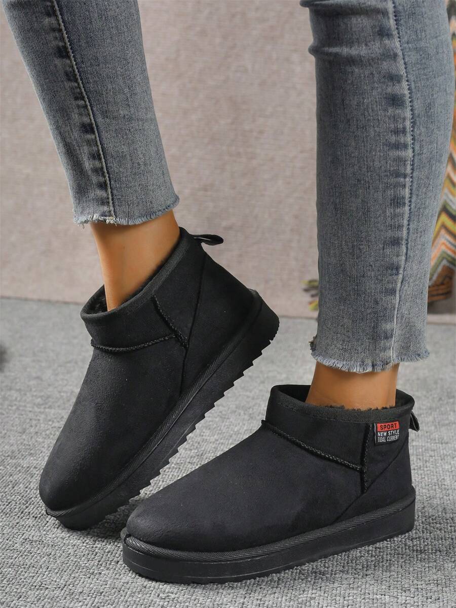 Solid Color Snow Boots For Women, Plush Lining Chelsea One-Piece Short Tube Slip-On Fashion Winter Winter Shoes Ankle Boots Mensa