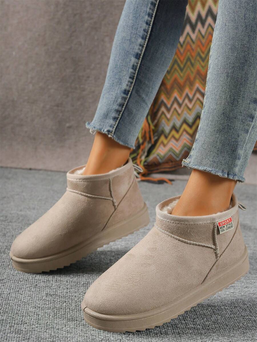 Solid Color Snow Boots For Women, Plush Lining Chelsea One-Piece Short Tube Slip-On Fashion Winter Winter Shoes Ankle Boots Mensa