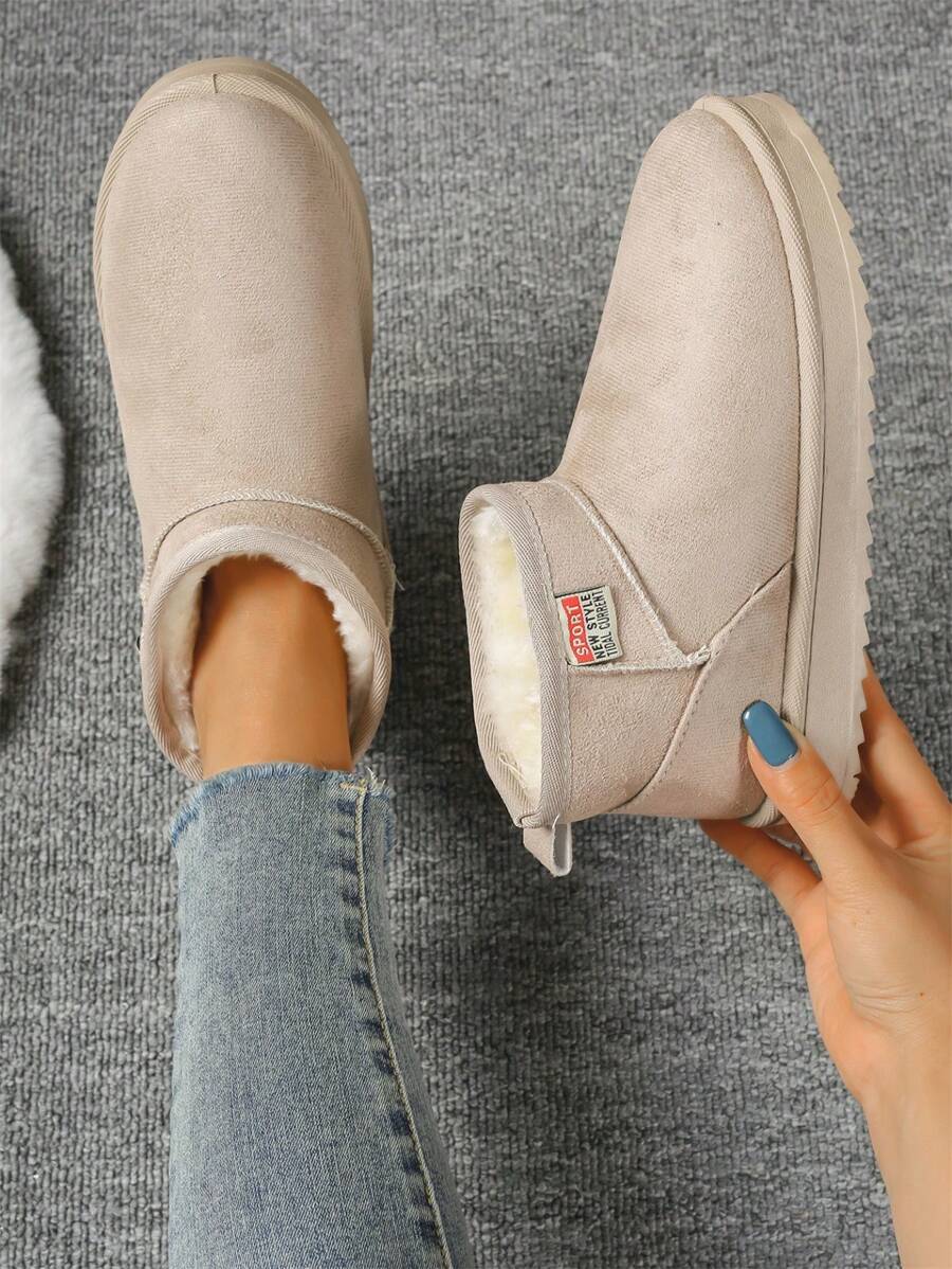 Solid Color Snow Boots For Women, Plush Lining Chelsea One-Piece Short Tube Slip-On Fashion Winter Winter Shoes Ankle Boots Mensa