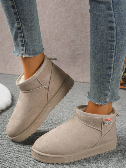 Solid Color Snow Boots For Women, Plush Lining Chelsea One-Piece Short Tube Slip-On Fashion Winter Winter Shoes Ankle Boots Mensa