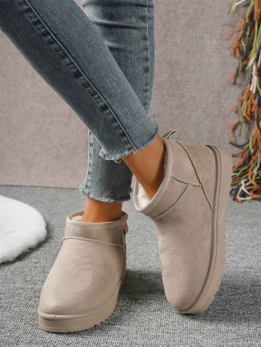 Solid Color Snow Boots For Women, Plush Lining Chelsea One-Piece Short Tube Slip-On Fashion Winter Winter Shoes Ankle Boots Mensa