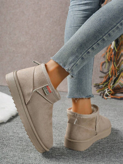 Solid Color Snow Boots For Women, Plush Lining Chelsea One-Piece Short Tube Slip-On Fashion Winter Winter Shoes Ankle Boots Mensa
