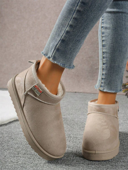 Solid Color Snow Boots For Women, Plush Lining Chelsea One-Piece Short Tube Slip-On Fashion Winter Winter Shoes Ankle Boots Mensa
