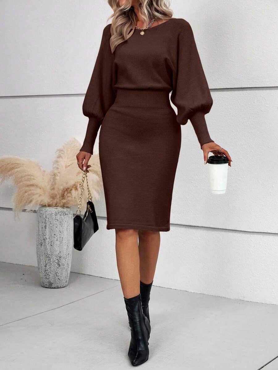 Ljubljana Batwing Sleeve Knit Bodycon Midi Sweater Dress