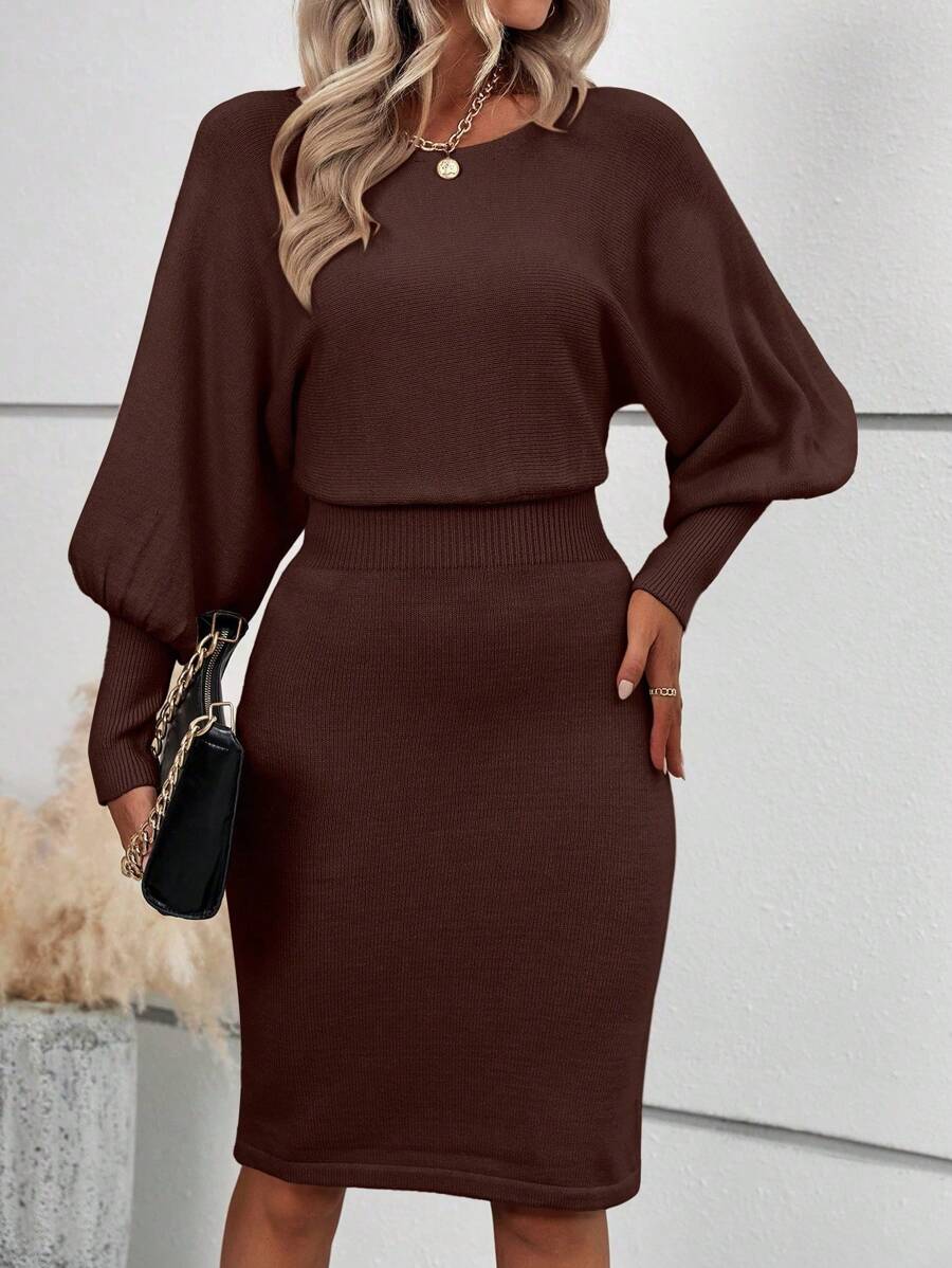 Ljubljana Batwing Sleeve Knit Bodycon Midi Sweater Dress