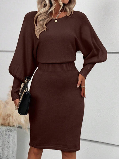 Ljubljana Batwing Sleeve Knit Bodycon Midi Sweater Dress