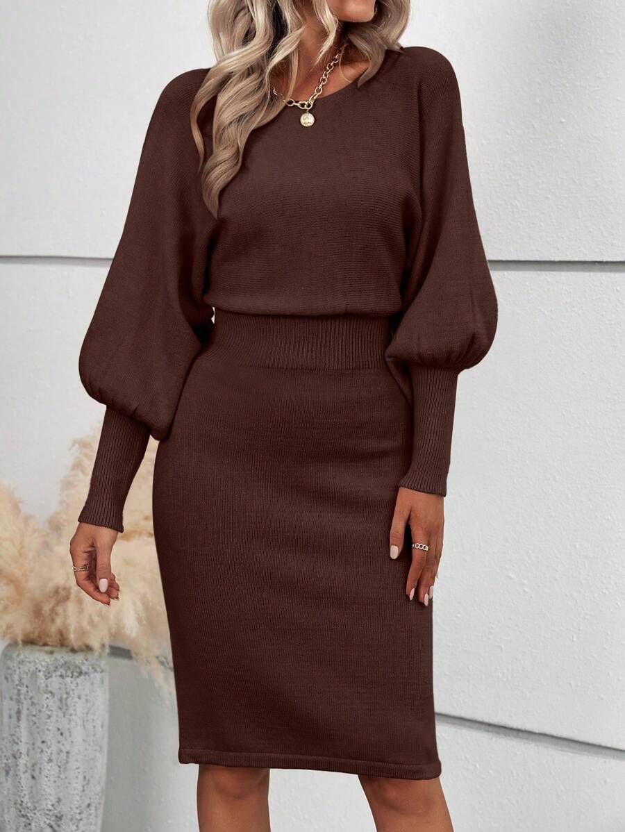 Ljubljana Batwing Sleeve Knit Bodycon Midi Sweater Dress