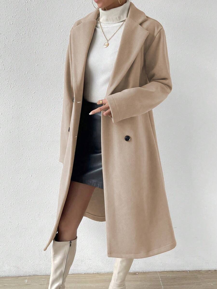 Victoria Classic Double-Breasted Longline Tailored Overcoat - Mocha Brown