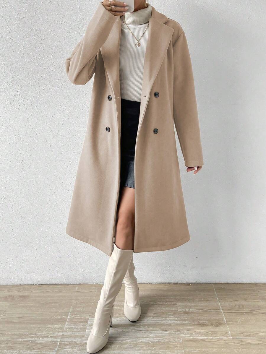 Victoria Classic Double-Breasted Longline Tailored Overcoat - Mocha Brown
